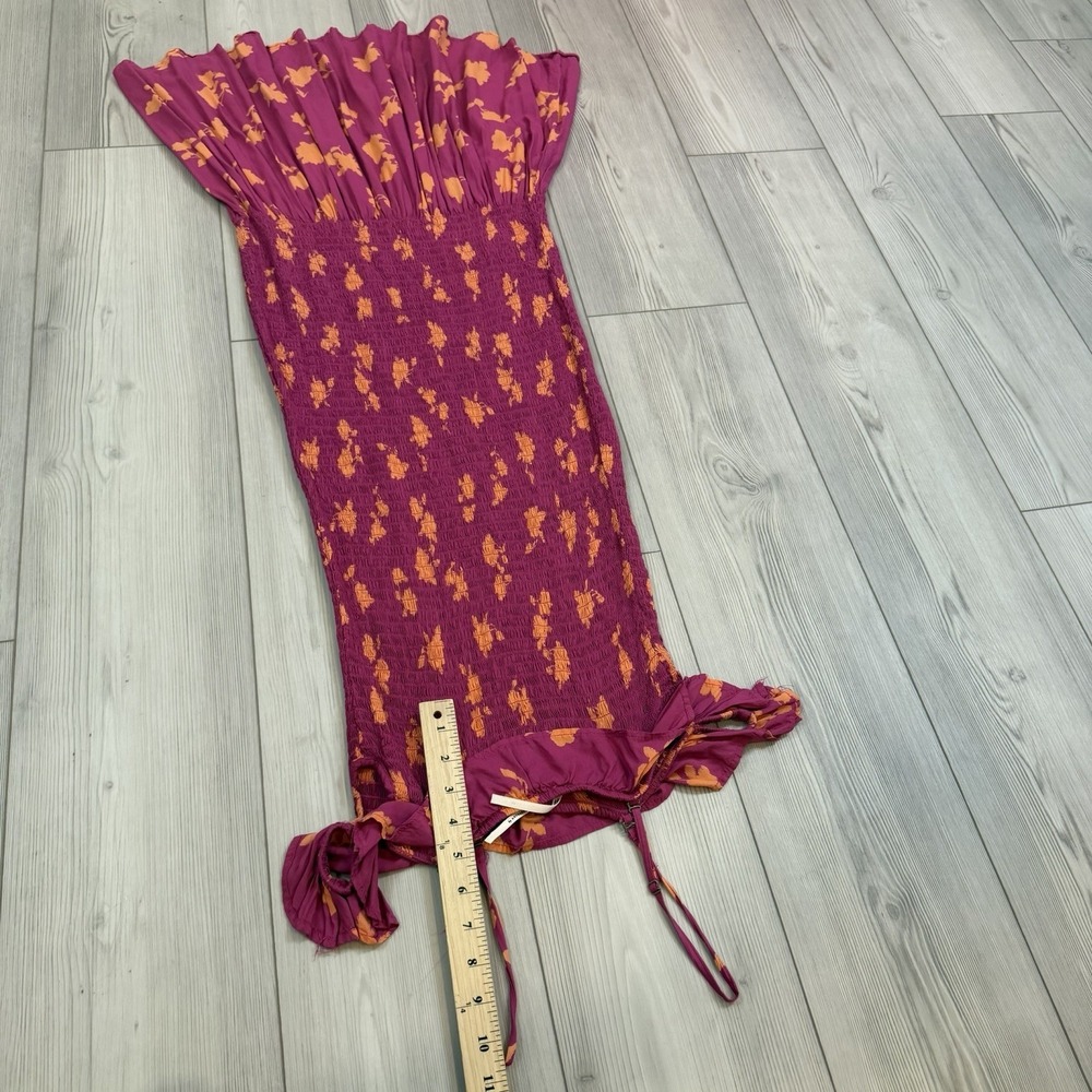 By Anthropologie XS Off-The-Shoulder Smocked Midi Dress Pink Orange Floral - Picture 13 of 13
